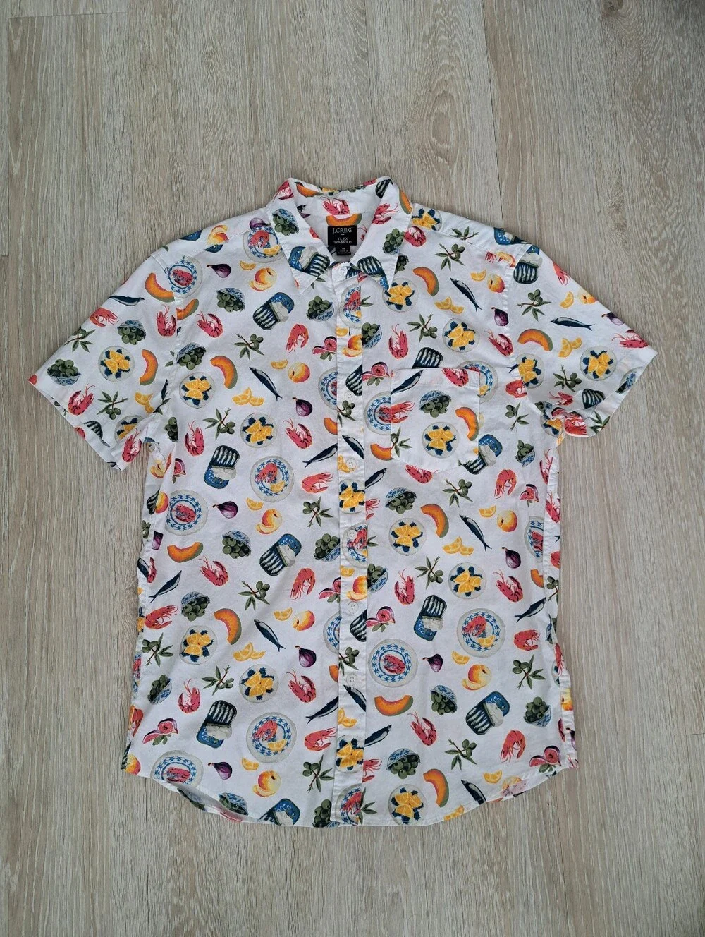 J. Crew Men's Short-Sleeve White Tropical Print Shirt Sz M